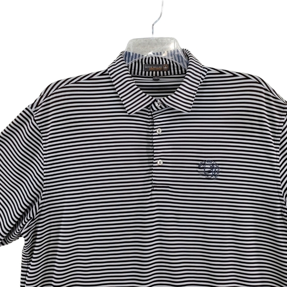 Peter Millar Summer Comfort Polo Golf Shirt B&W Striped Men L Stretch Logo - Picture 5 of 12